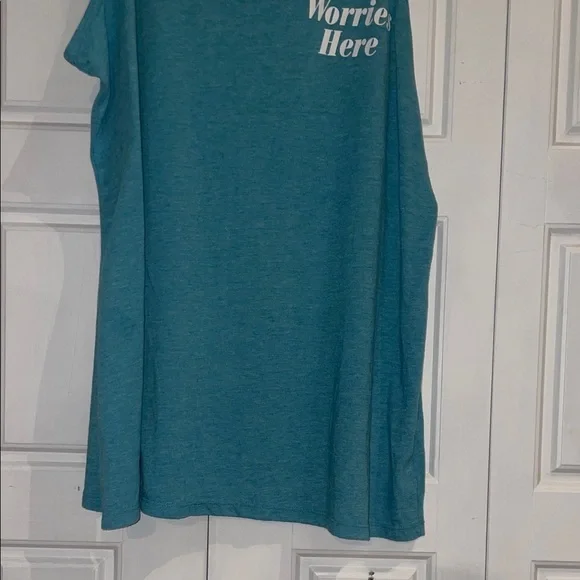 Torrid Blue Tank Top with “No worries here”. - Picture 5 of 5